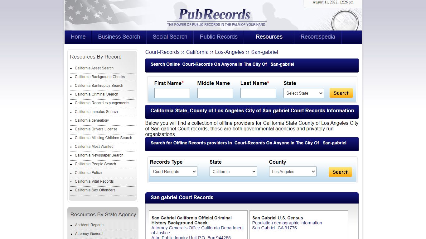 San gabriel, Los Angeles County, California Court Records